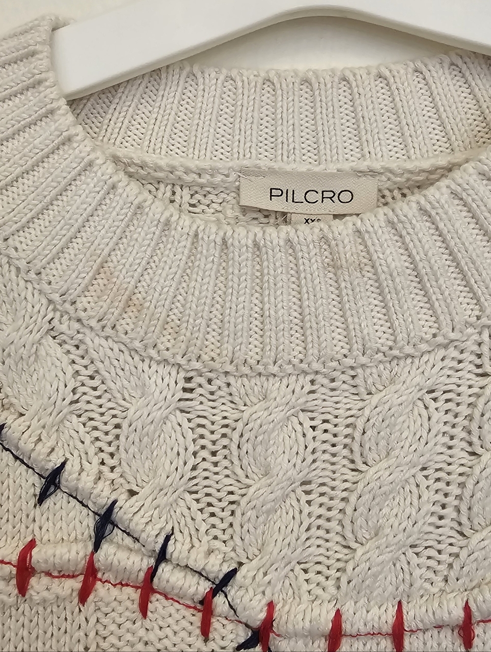 Pilcro Cable Knit Crewneck Twofer Baseball Sweater - Picture 3 of 4